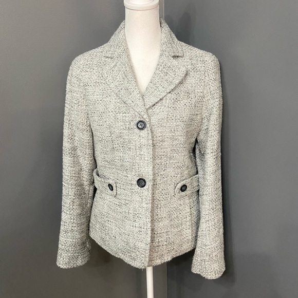 Talbots Jackets & Blazers - TALBOTS-Cotton Blend Grey White Silver Threads Tweed Coat Womens Petite 8P